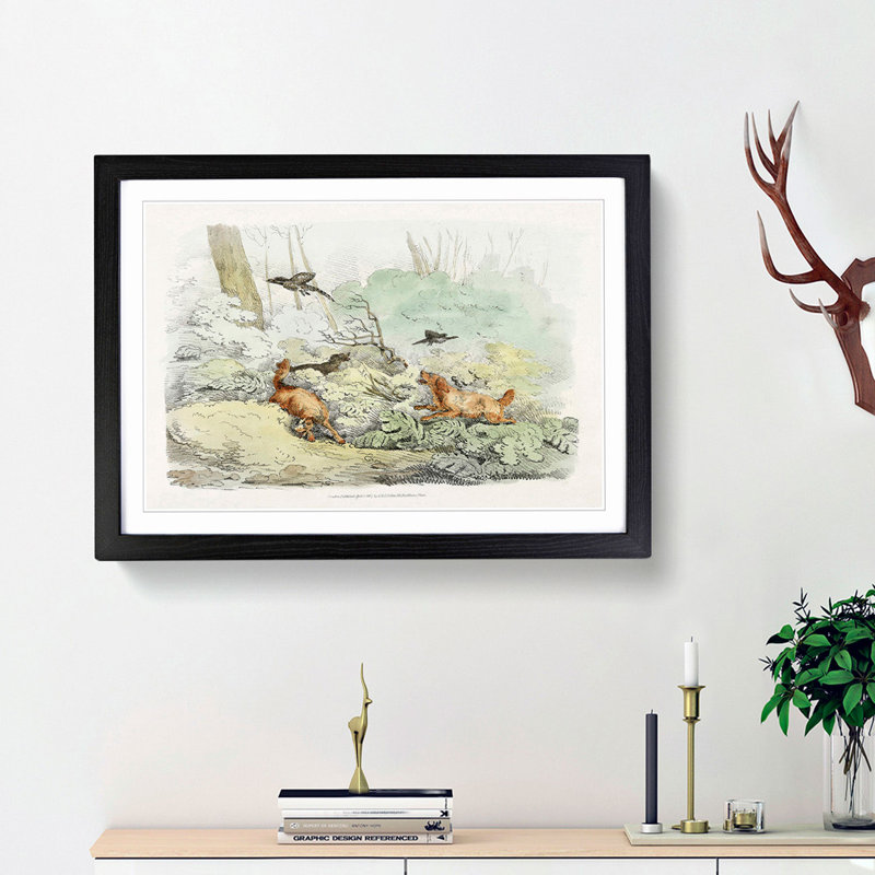 Dogs Chasing Birds by Henry Alken - Picture Frame Painting Print, 36cm H x 48cm W x 2cm D, Black Framed
