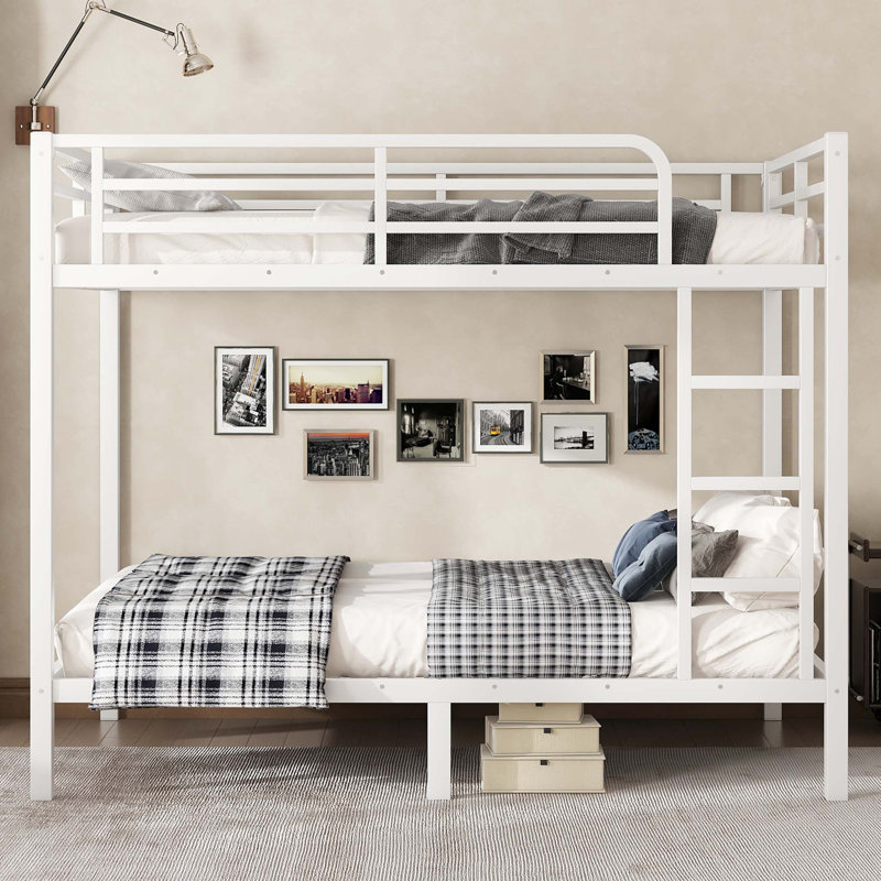 Lit superposé en métal, peu encombrant / réduit le bruit / aucun sommier tapissier requis,, Lit double, Off White