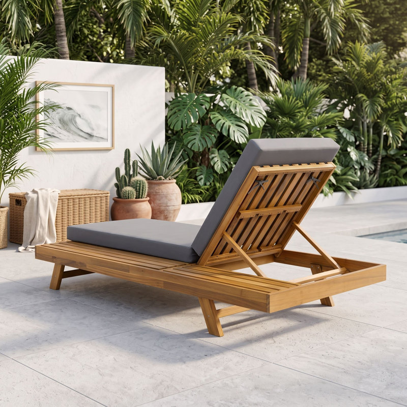 Chaise longue d'extérieur réglable en bois d'acacia, Teck gris foncé