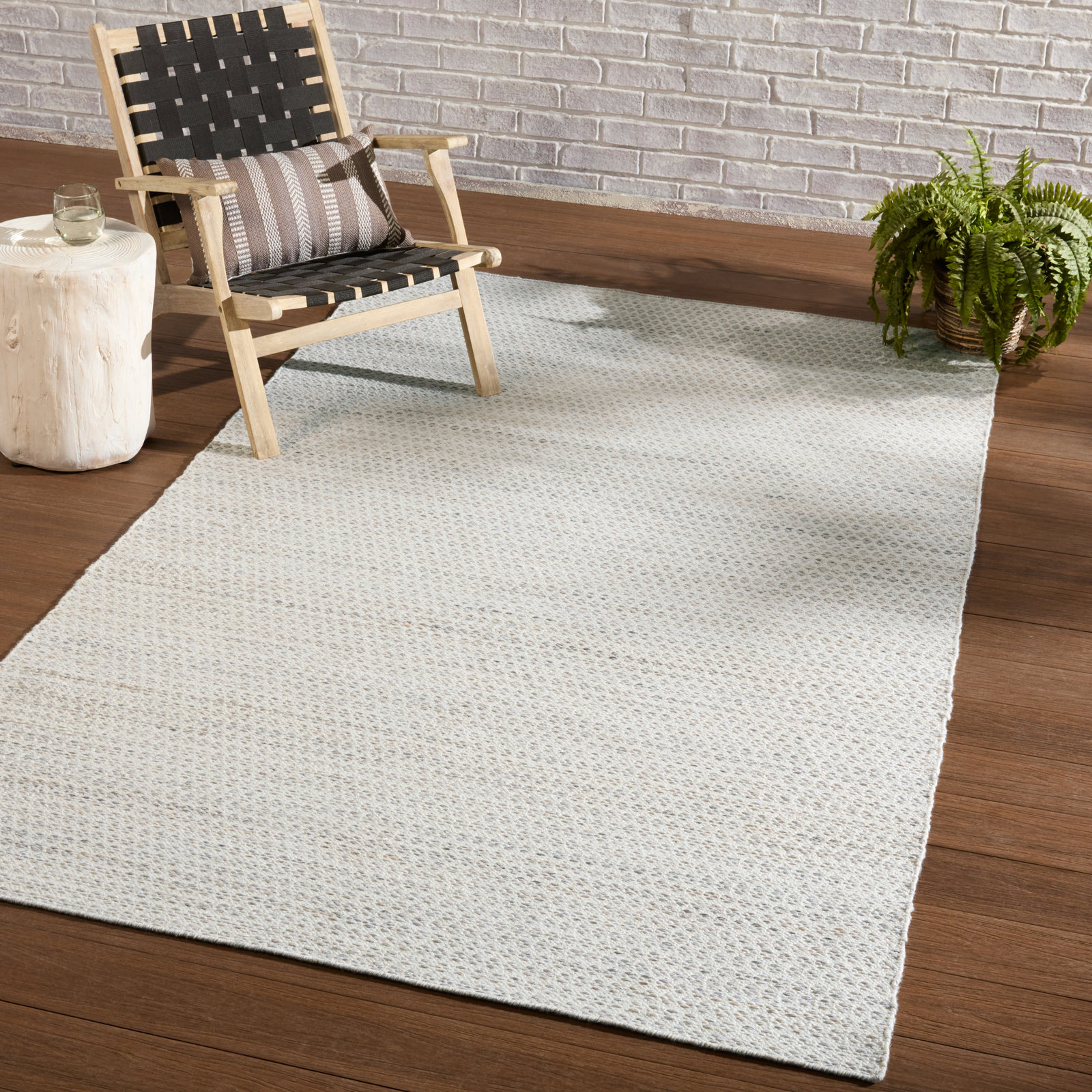 Gino Cream Taupe Hand-Woven Geometric Outdoor Rug, Rectangle 5' x 8'