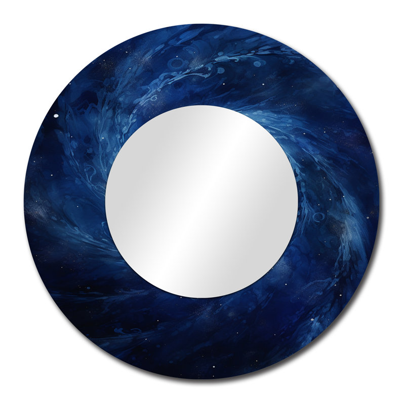 «Blue Swirl Wave Spiral IV», miroir décoratif à spirales abstraites, miroir mural rond bleu, impression sur métal