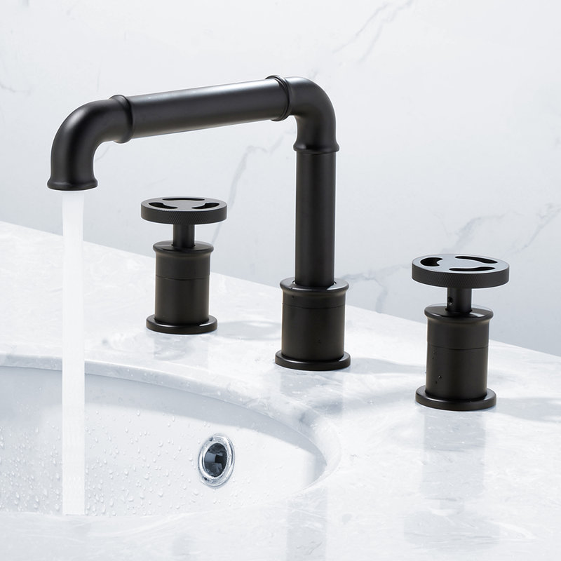 Robinet de salle de bain surdimensionné noir mat à 2 poignées, robinet de lavabo industriel rétro à 3 trous de 8 pouces avec poignées de roue et fabrication en laiton massif