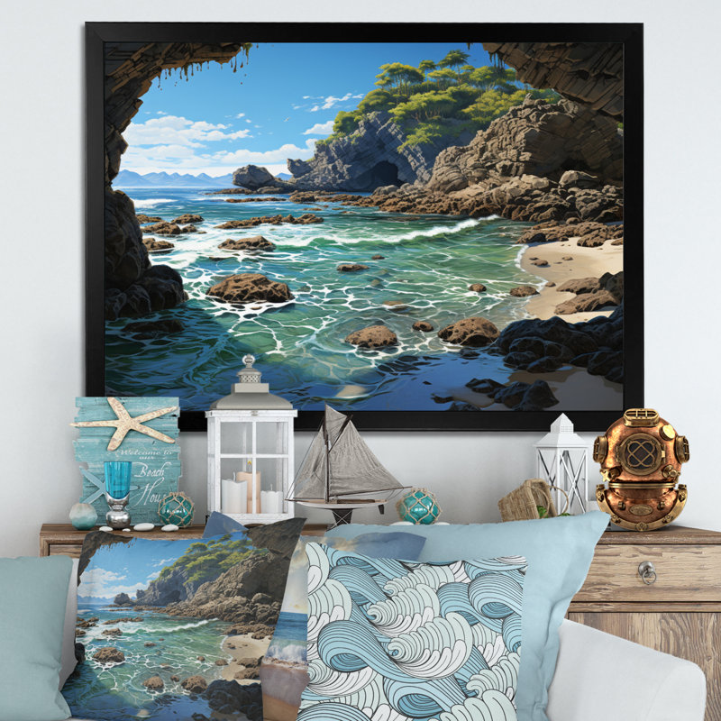 Tripolia Beach Rocky Retreat III, H 16 po x l 32 po x P 1 po, Cadre photo noir