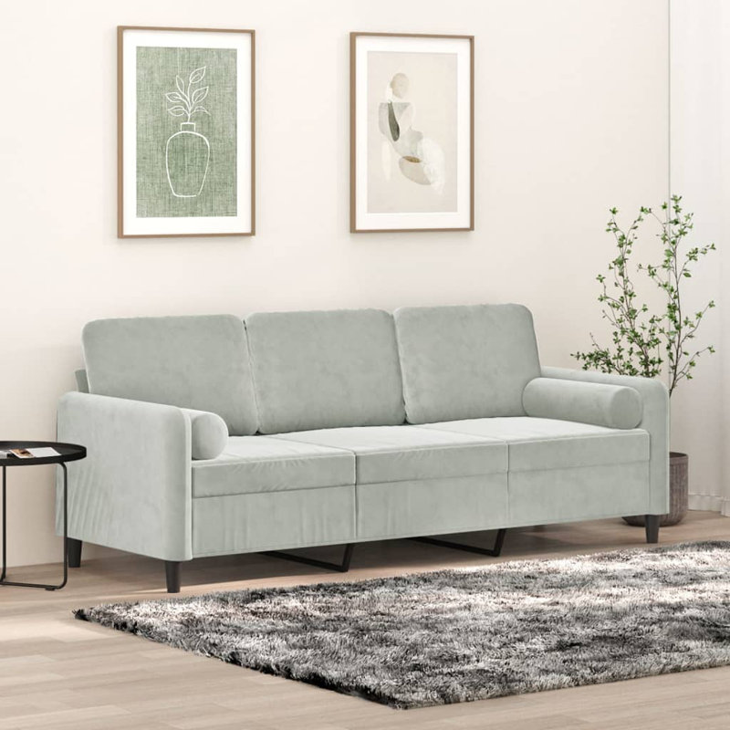 Cheslock Velvet Sofa, Light Gray, 31.5" H x 78" W x 30.3" D