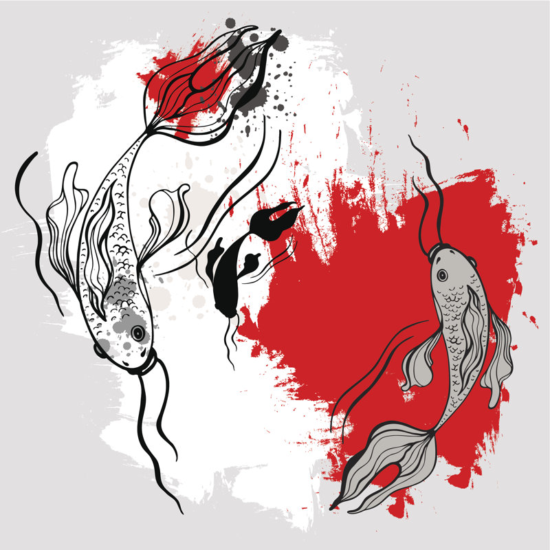 Koi Fishes In Pond by Katyau - Wrapped Canvas Print, 30cm H x 30cm W