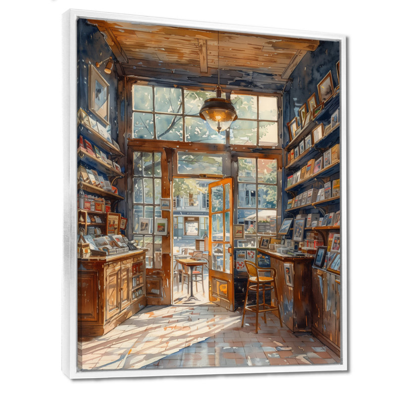 Café-restaurant jaune brun - Boutiques, Toile encadrée flottée blanche, H 20 po x l 12 po x P 1 po