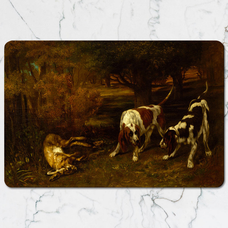 Dog Painting Placemat And Coaster Set With Rustic Forest Scene