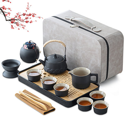 Service à thé japonais japonais, ensemble de théière 14 pièces avec 6 petites tasses, passoire à plateau, service de thé traditionnel en céramique Kung Fu