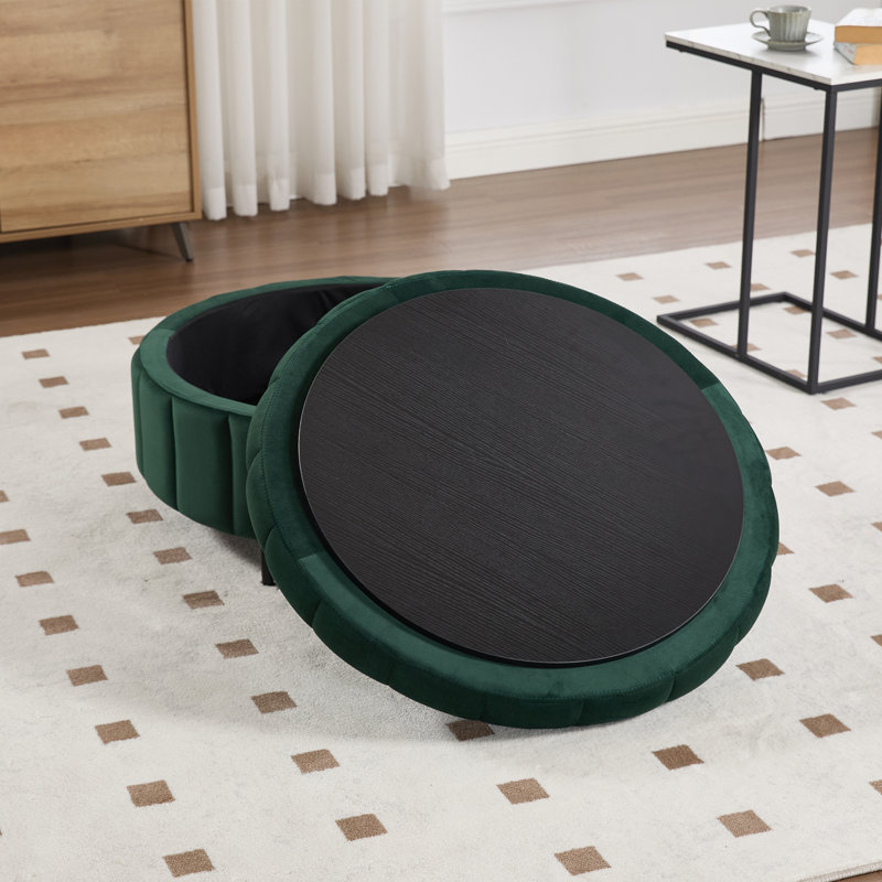 Upholstered  Storage Ottoman, Green Velvet
