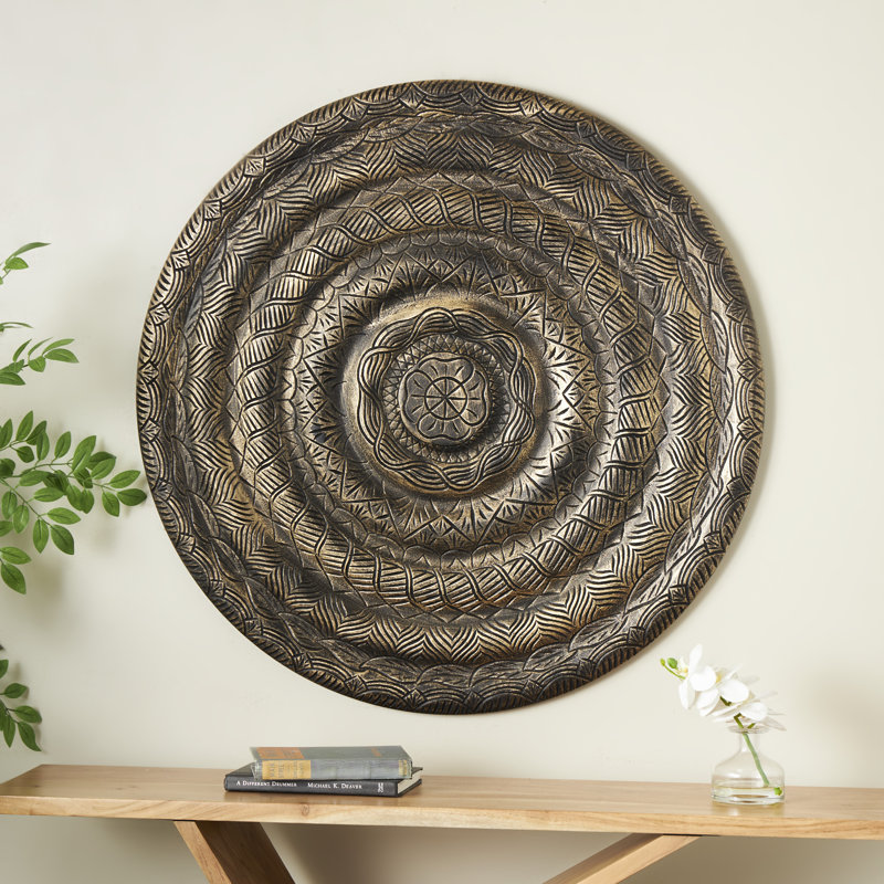 Cole And Grey Wooden Carved Floral Wall Decor With Scroll And Leaf Details, 47.5" H x 47.5" W x 0.6" D