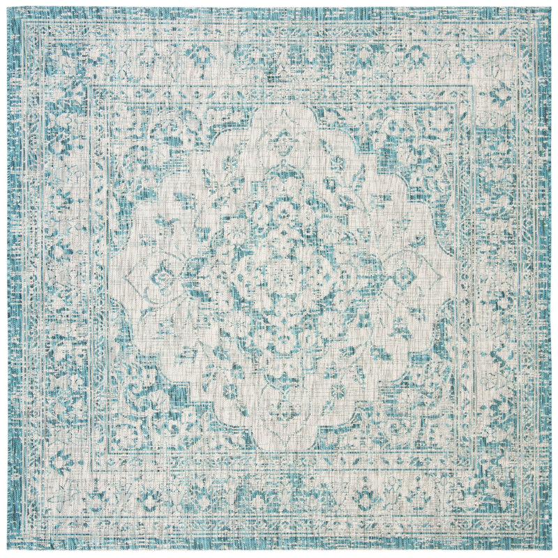 Tapis intérieur / extérieur bleu Arneshia, Carré 6 pi 7 po