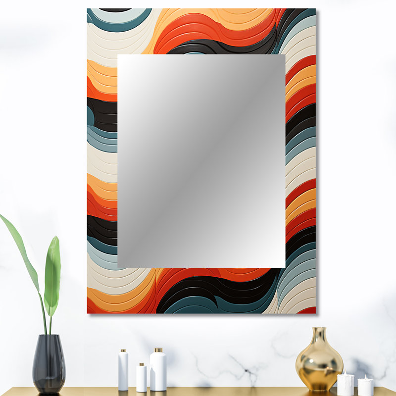 Orange Mid Century Optical Illusions III - Midcentury Modern Decorative Mirror, Mid-Century Modern Wall Mirror, Printed Metal Art