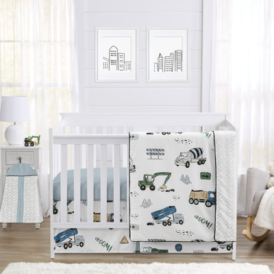 Construction Truck Green And Blue 4 Piece Crib Bedding Set By Sweet Jojo Designs