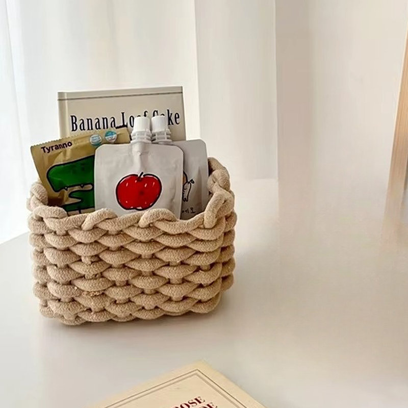 Small Storage Basket Cotton Rope Woven Basket, Camel