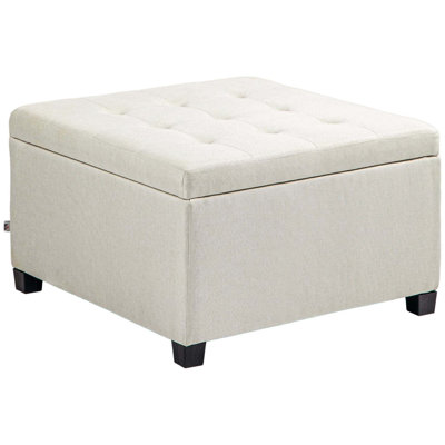 Vintage Fabric Tufted Storage Ottoman With Flip Top, Metal Hinge, And Eucalyptus Wood Frame For Living Room And Bedroom