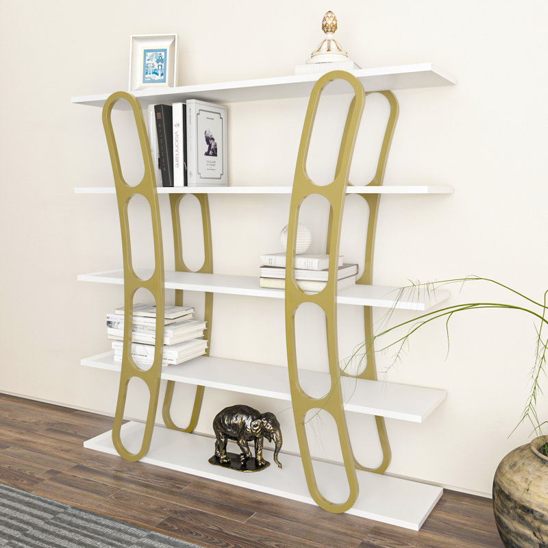 Adar 120cm H x 120cm W Standard Bookcase, White, Gold