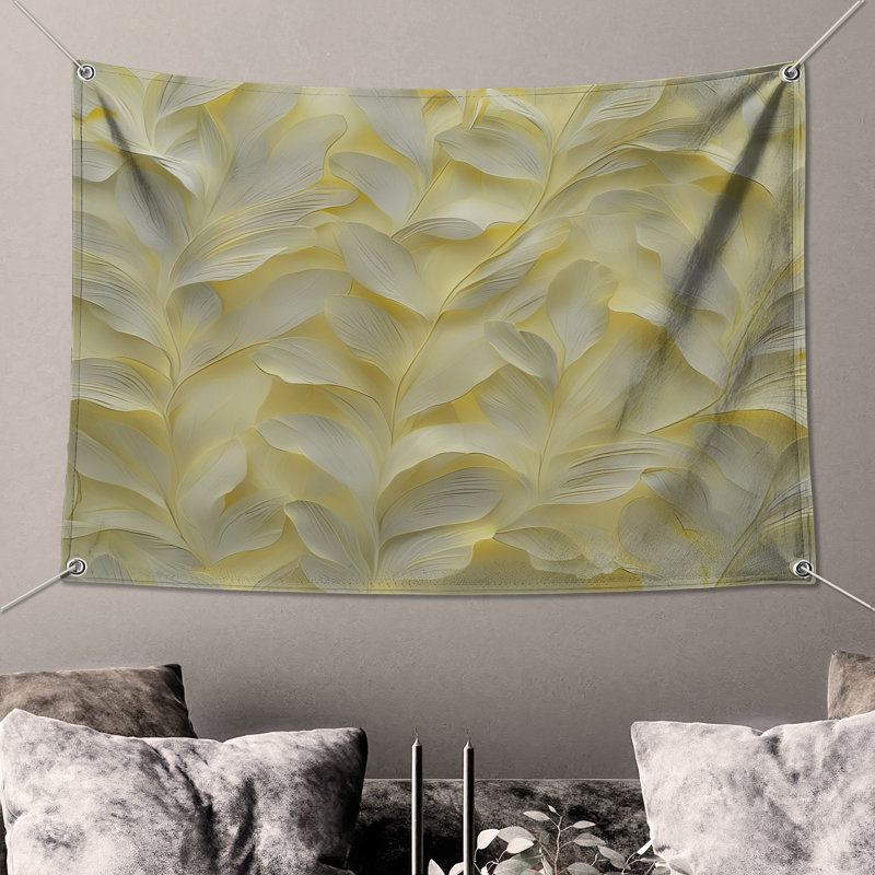 Tapisserie murale texture de feuille jaune - décoration murale feuillage, H 50 po x l 60 po avec 4 œillets