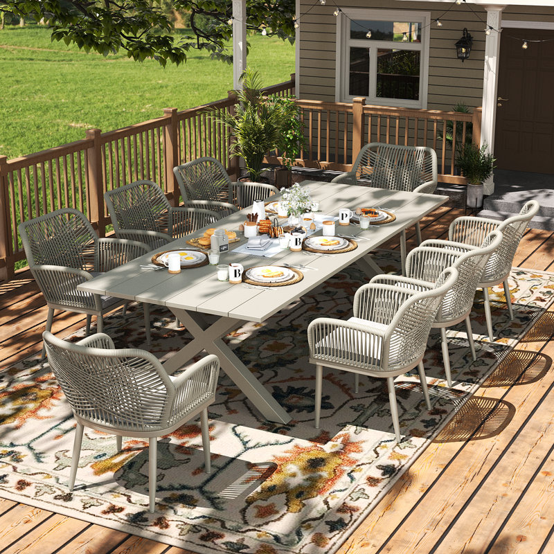 Patio Dining Armchair with Cushion, Light Grey