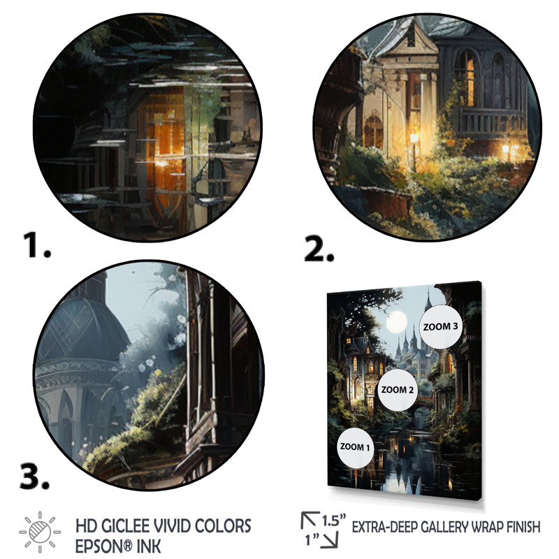 "Gray Canal", art mural sur toile Cityscapes, Cadre photo noir, H 44 po x l 34 po x P 1,5 po