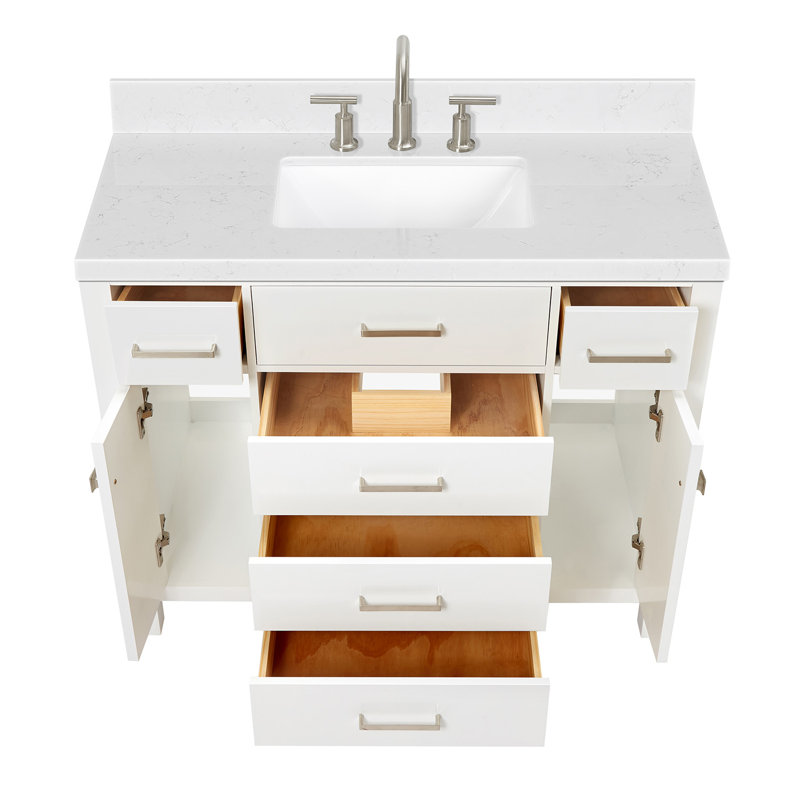 4_ARIEL Bristol 42 Single Sink Bathroom Vanity with Carrara White Quartz, White, 48"