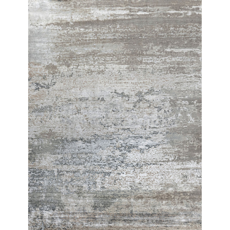 Hand Knotted Abstract Area Rug in Gray/Silver, Rectangle 5' x 8'