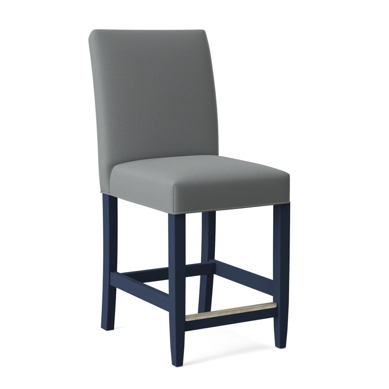 Manhattan Upholstered Stool with Solid Wood Frame, Light Blue Performance Fabric; 0851-55, Sea Glass Finish