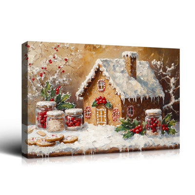 Hiver, art mural, décoration sur toile, pain d'épice, paysage de campagne enneigée, impressions sur toile pour le salon, chambre à coucher, pin, scène, affiche, affiche de ferme, décoration de Noël, œuvre d'art, décoration intérieure