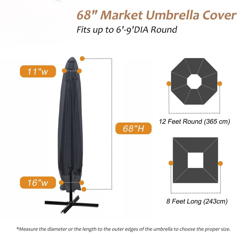 Patio Umbrella Cover Outdoor Waterproof Market Umbrella Parasol Cover Fits 6Ft To 9Ft, Black