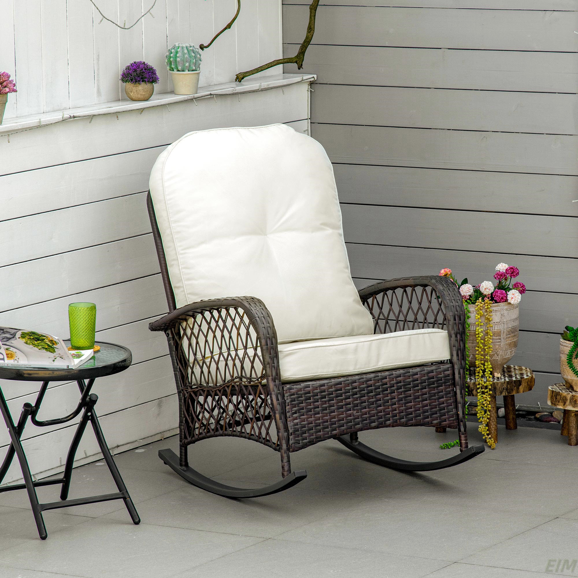 Ophelia & Co. Outdoor Wicker Rocking Chair With Wide Seat, Thick, Soft ...