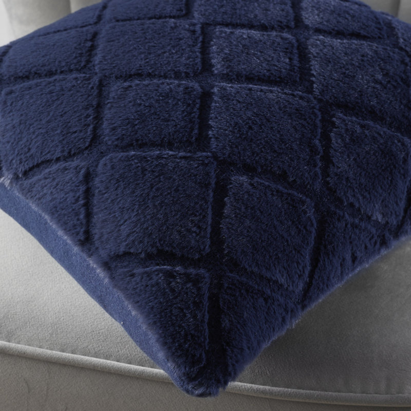 Cosy Diamond Faux Fur 43x43cm Cushion, Navy