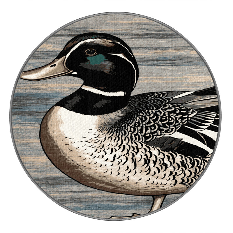 Washable Bufflehead Birds Area Rug, Round 6'