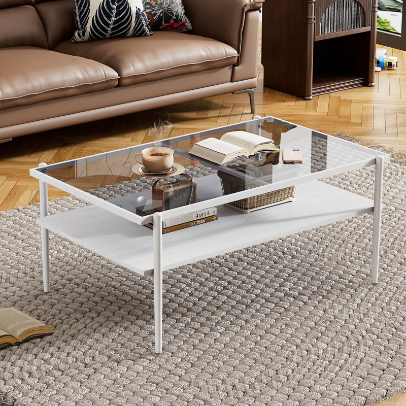 Table basse de salon et tables de bout, 3 en verre trempé gris avec panneau contemporain de 3, pour une vue attrayante