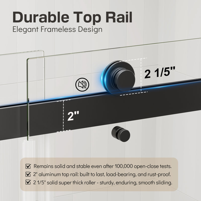 55" - 60" W x 76" H Double Sliding Frameless Shower Door with Clear Tempered Glass, Matte Black
