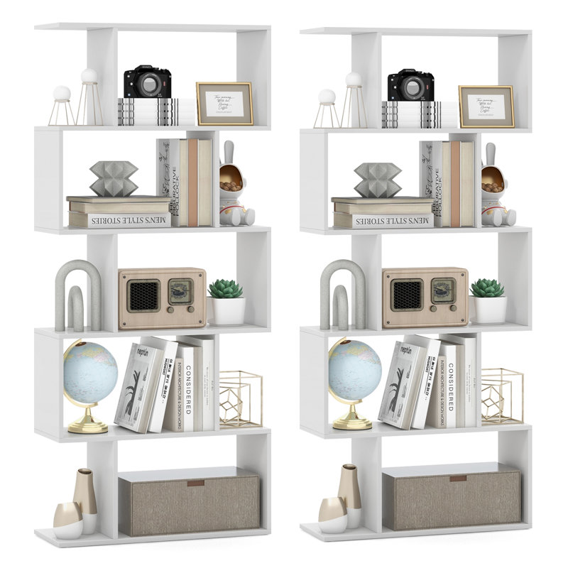 62.5' H X 27.5' W Rufio Geometric Bookcase, Blanc