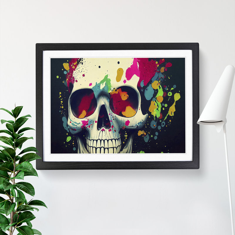 XH1022-7856X Skull Paint Splatter Vol.5 Abstract - Single Picture Frame Print, Black Framed, 34cm H x 46cm W x 2cm D