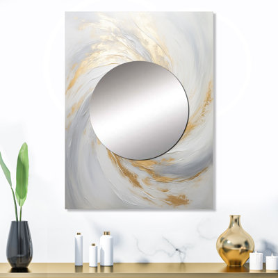 Miroir décoratif en spirale abstraite à motif de vortex II doré et blanc Tamiar