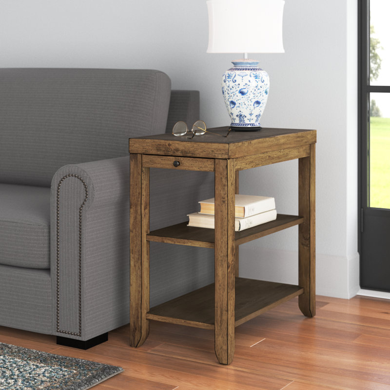 Dominic Solid Wood End Table with Pull-Out Tray