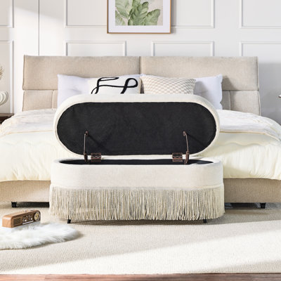 Tissu beige multifonctionnel de 39 po x l 16 po x H 17 po avec couvercle rabattable, rangement dissimulé pour salon, bureau à domicile
