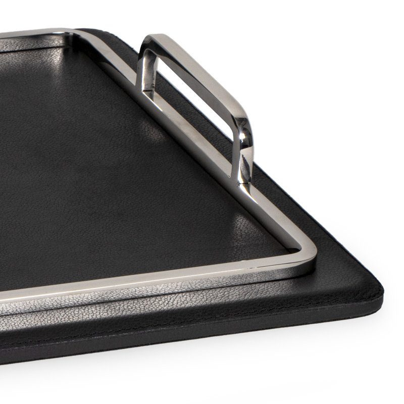 Greyson Leather Rectangle Tray Large (Polished Nickel), Black/Silver
