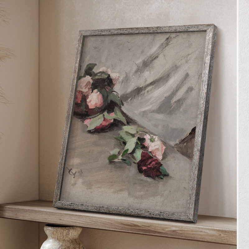 Reproduction florale vintage avec encadrement CCL XXXII - bois massif, H 11 po x l 9 po