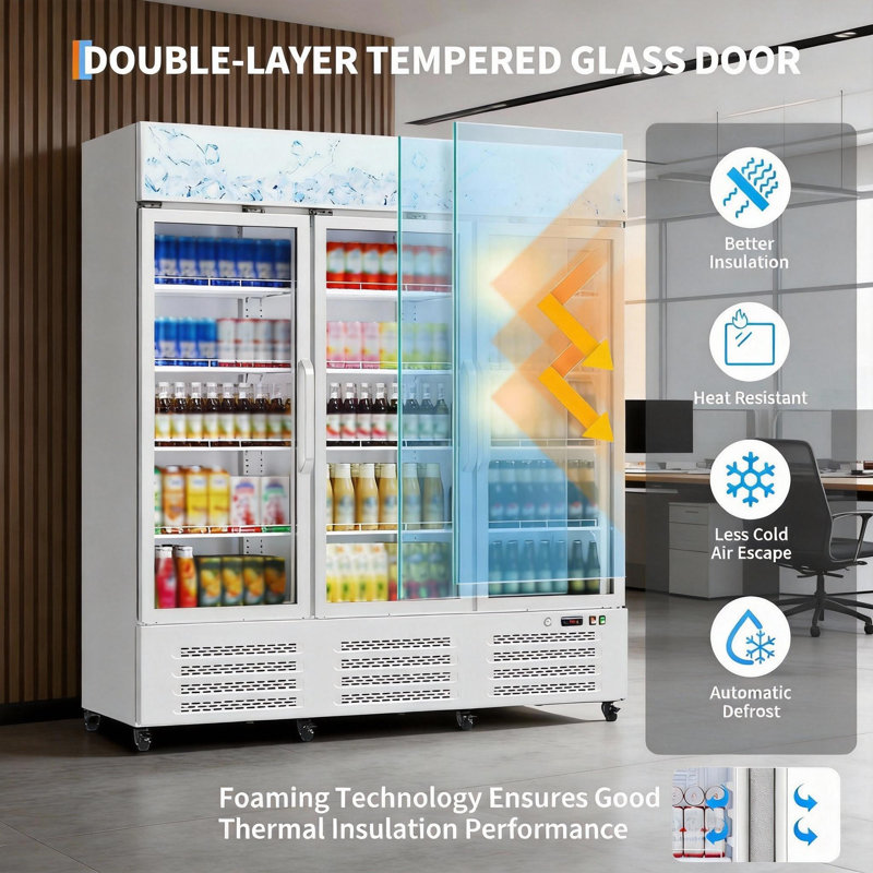 3 Glass Door Display Refrigerator, With 360° Circulation Cooling, White