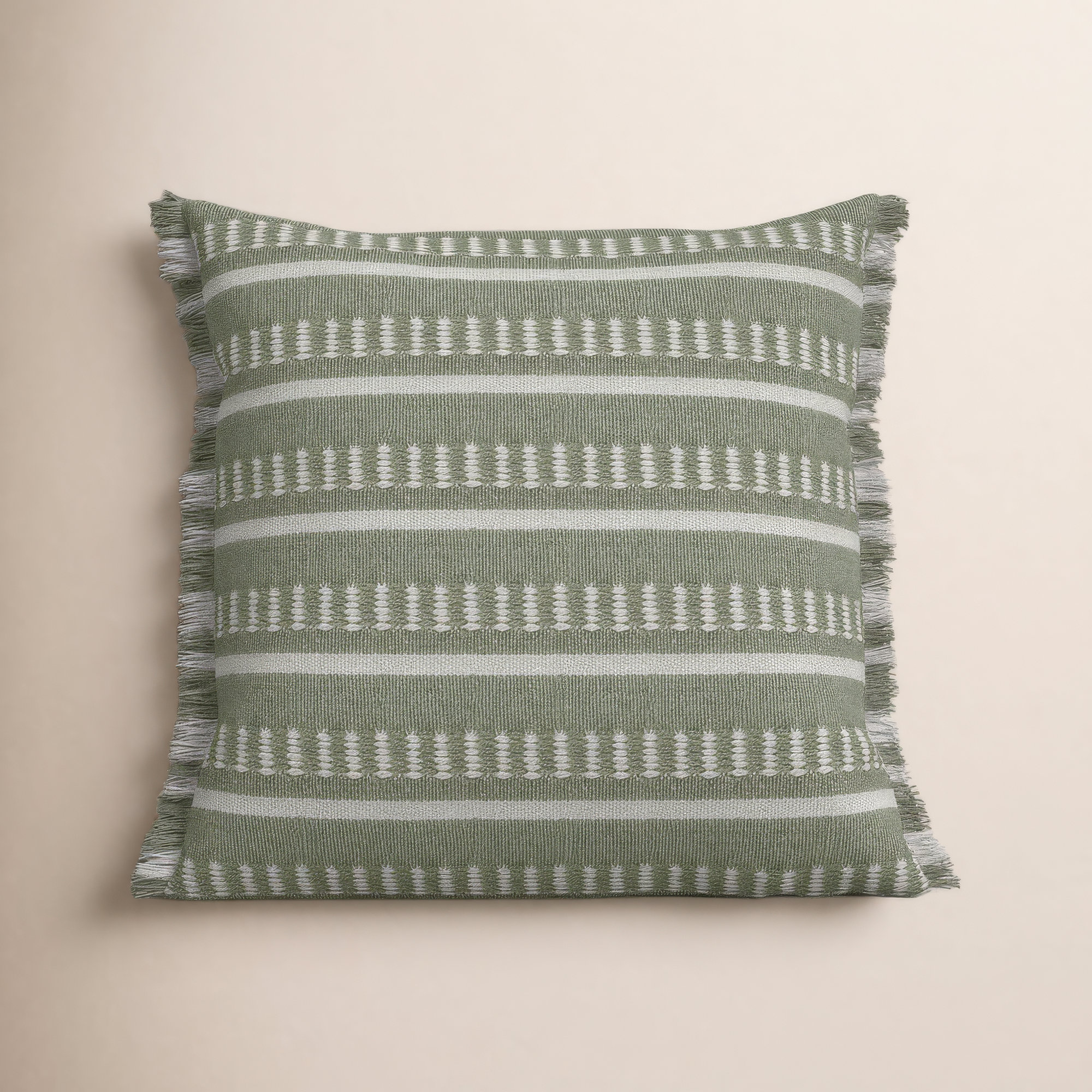 Ava Fringed Indoor/Outdoor Throw Pillow, Down, Green