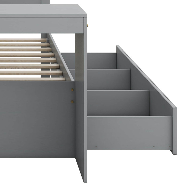 Wooden Daybed With 3 Drawers, USB Ports And Desk, Gray, Twin