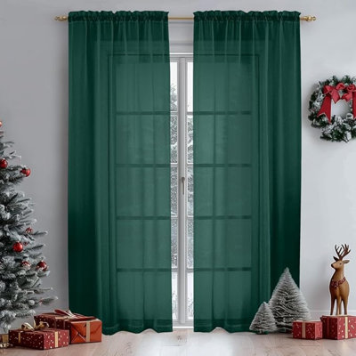 Ensemble de 2 panneaux de rideaux transparents verts OWENIE de 96 po pour la décoration de Noël, rideau transparent transparent filtrant la lumière 95 pour la chambre à coucher / salon, 2 pièces, chacun mesurant l 42 po x L 96 po