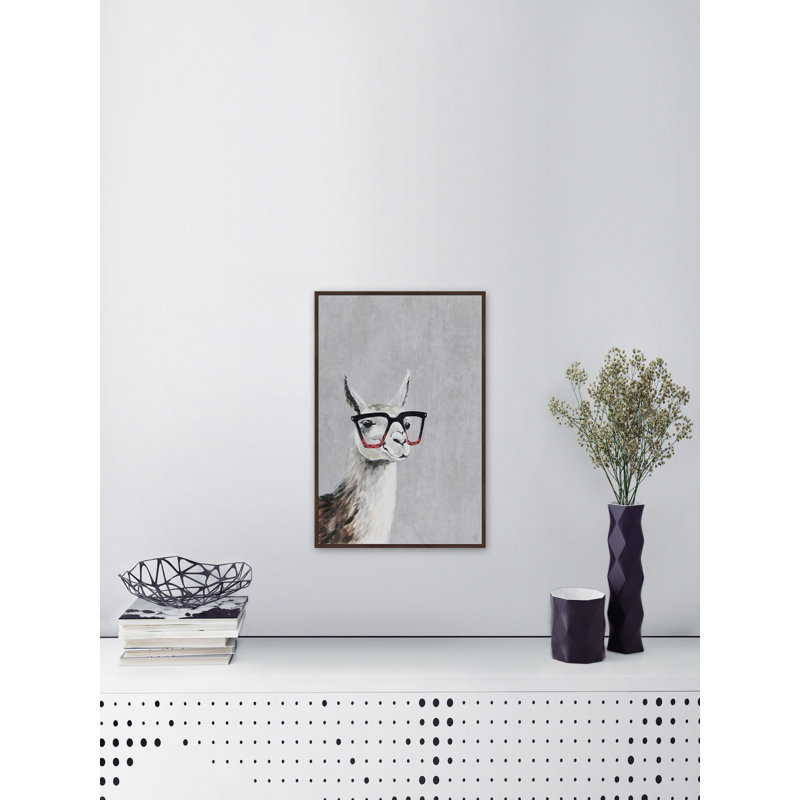 'Smart Llama III' Framed Acrylic Painting Print on Canvas, 18" H x 12" W x 1.5" D