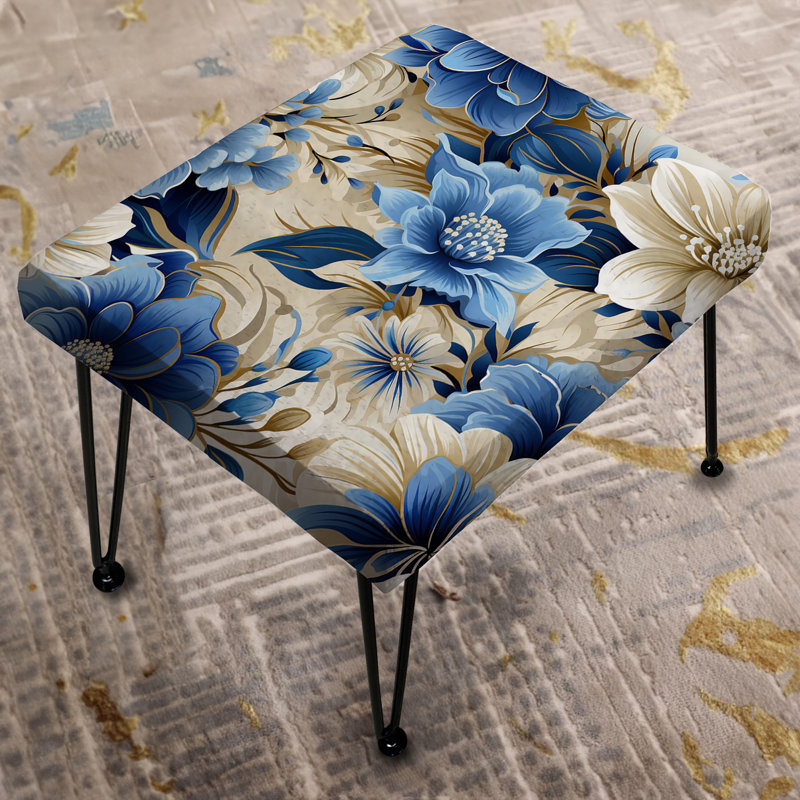 Repose-pieds bleu et blanc Harmony I - Floral
