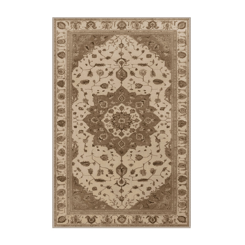 Tapis brun Tabriz lavable à la machine, Rectangulaire 3 pi x 5 pi