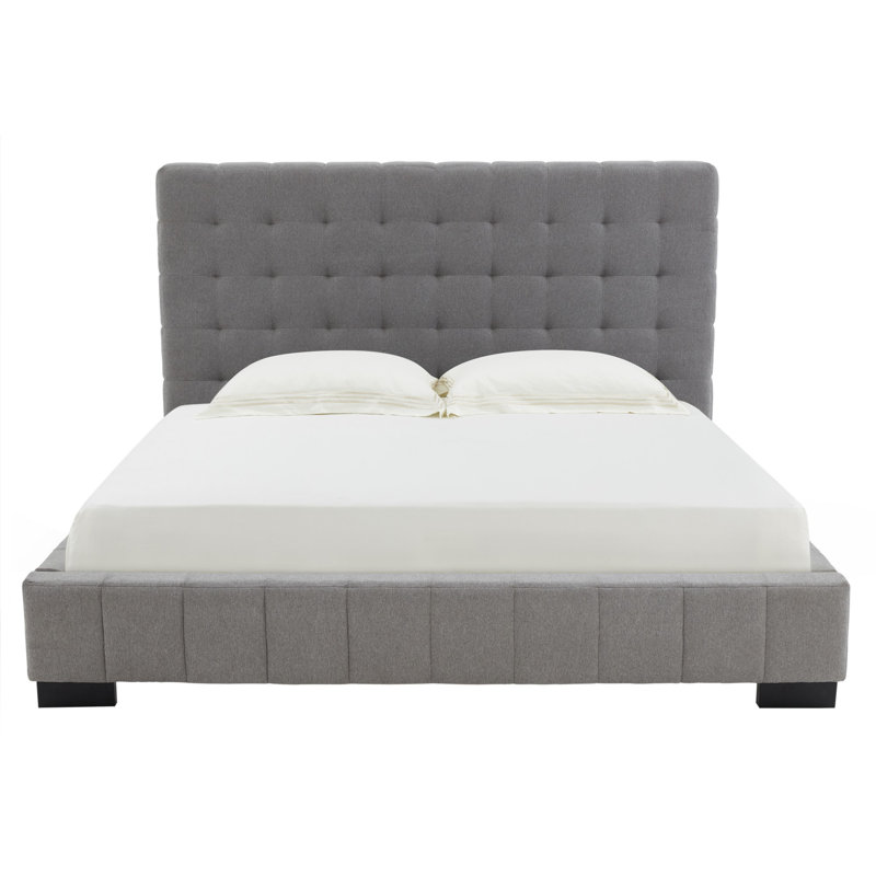 Gray King Linen Tufted Upholstered Platform Bed