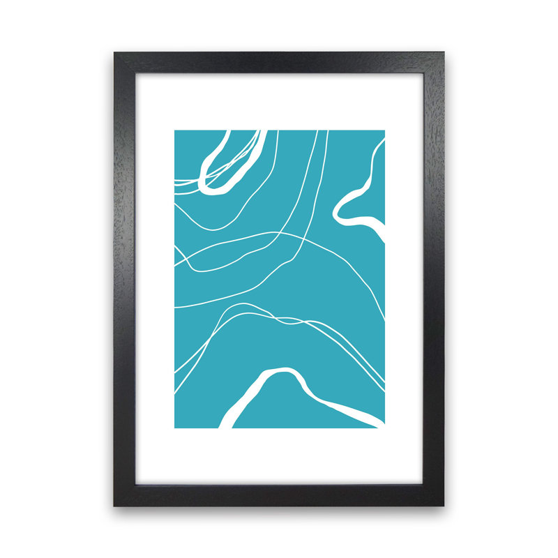 Mita Teal Swirls N13 by Pixy Paper - Print, 59.4cm H x 42cm W x 3cm D, Black Framed