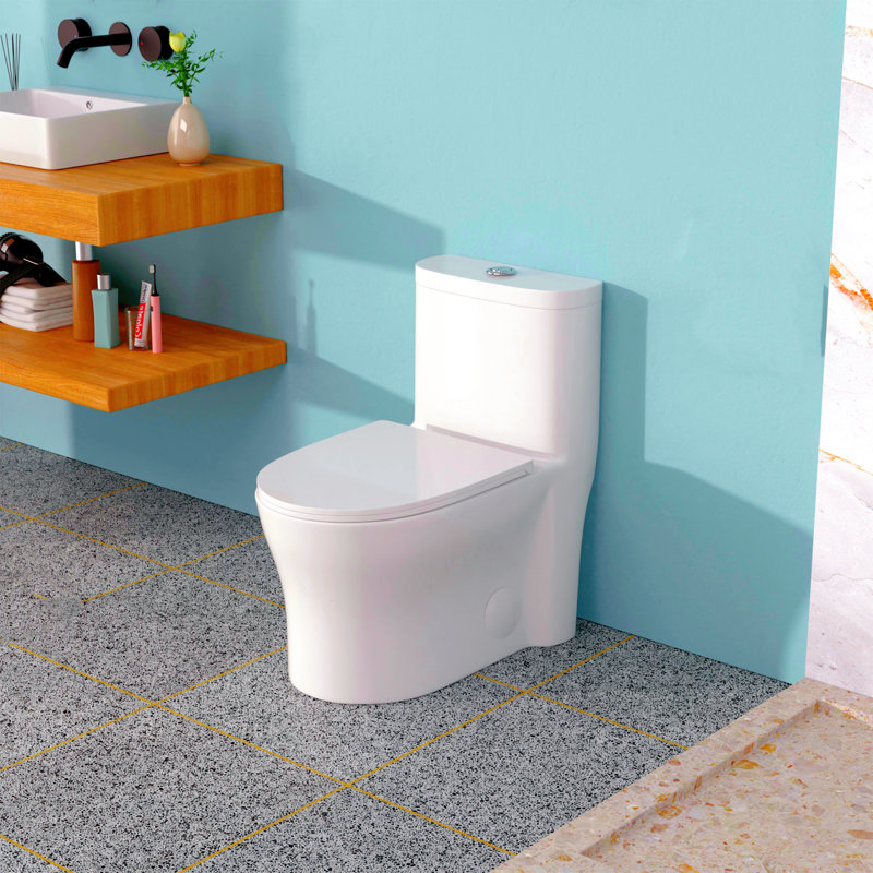 Ceramic One-Piece Toilet, Suitable For Bathrooms, 12-Inch Crop Height, 1.22/1.6 Gallons Per Flush, Dual Flush, Slow-Close Toilet Seat, White